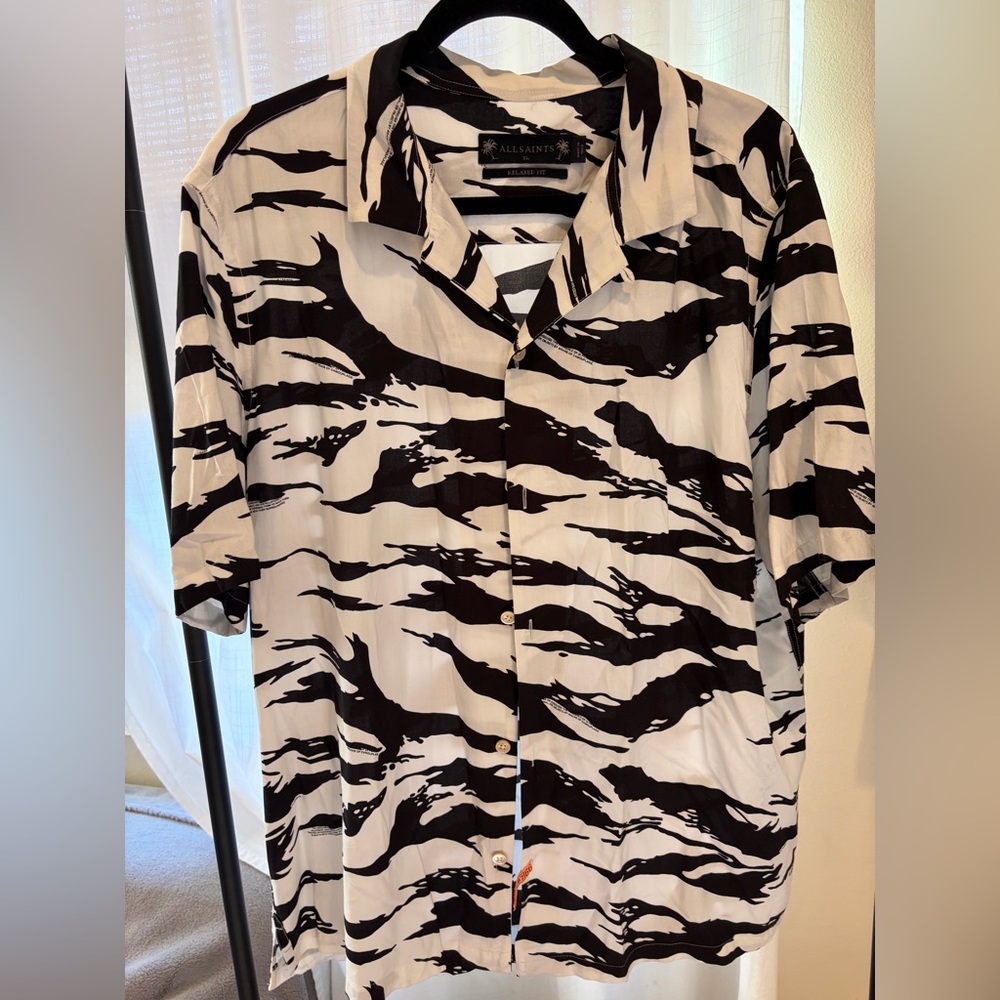 All Saints Black and White Abstract Men's Shirt